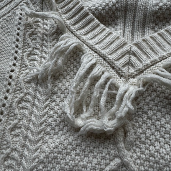 TWIN-SET MILANO KNITTED WOOL SWEATER WITH "V" NECKLINE FRINGE HEM CREAM- L - Picture 14 of 15